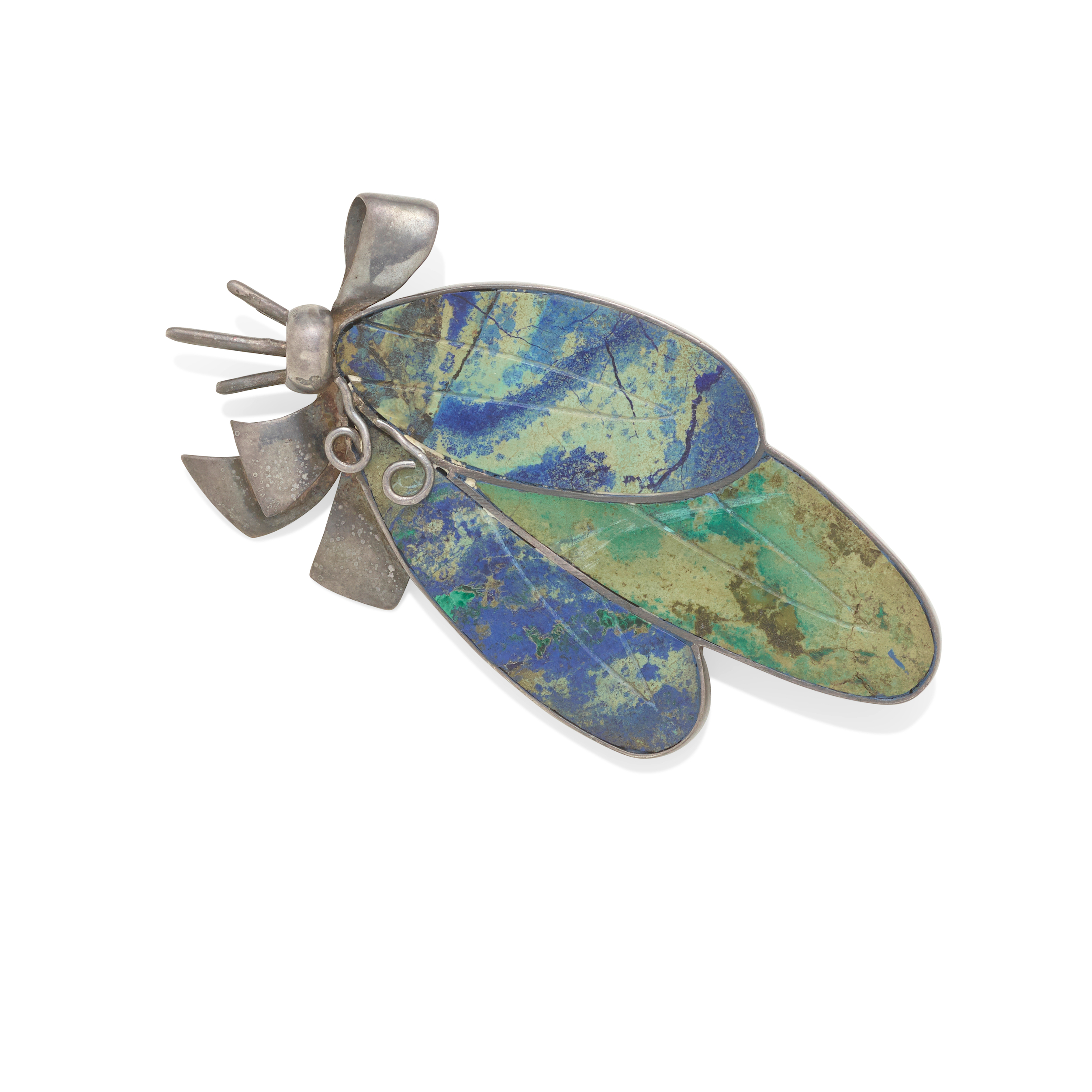 Pin with 3 Carved Leaves of Azur Malachite Tied - Photo 1