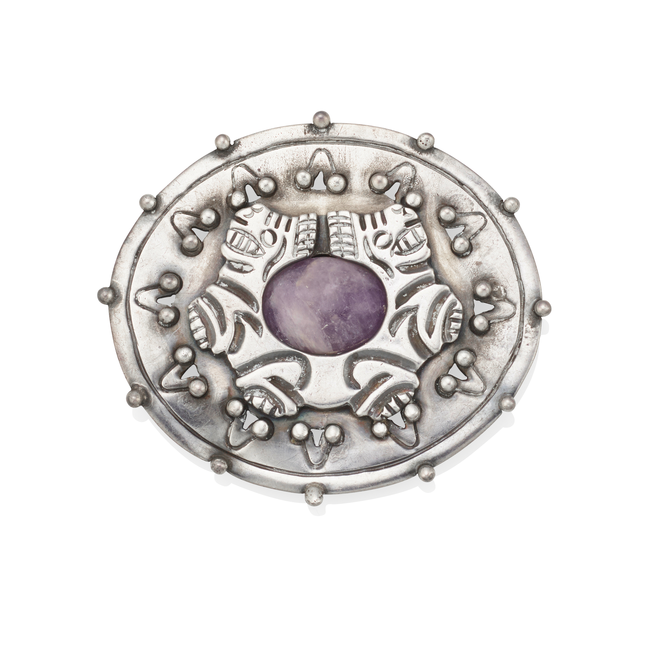 Large Silver Pin with Aztec Motifs
