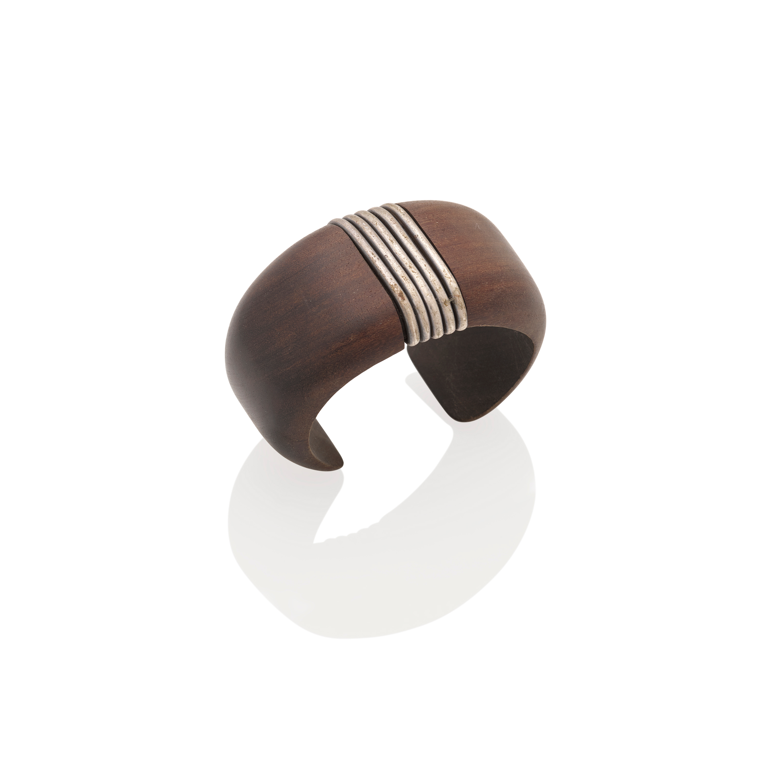 Rosewood Cuff Bracelet with Silver Wire Bands - Photo 1