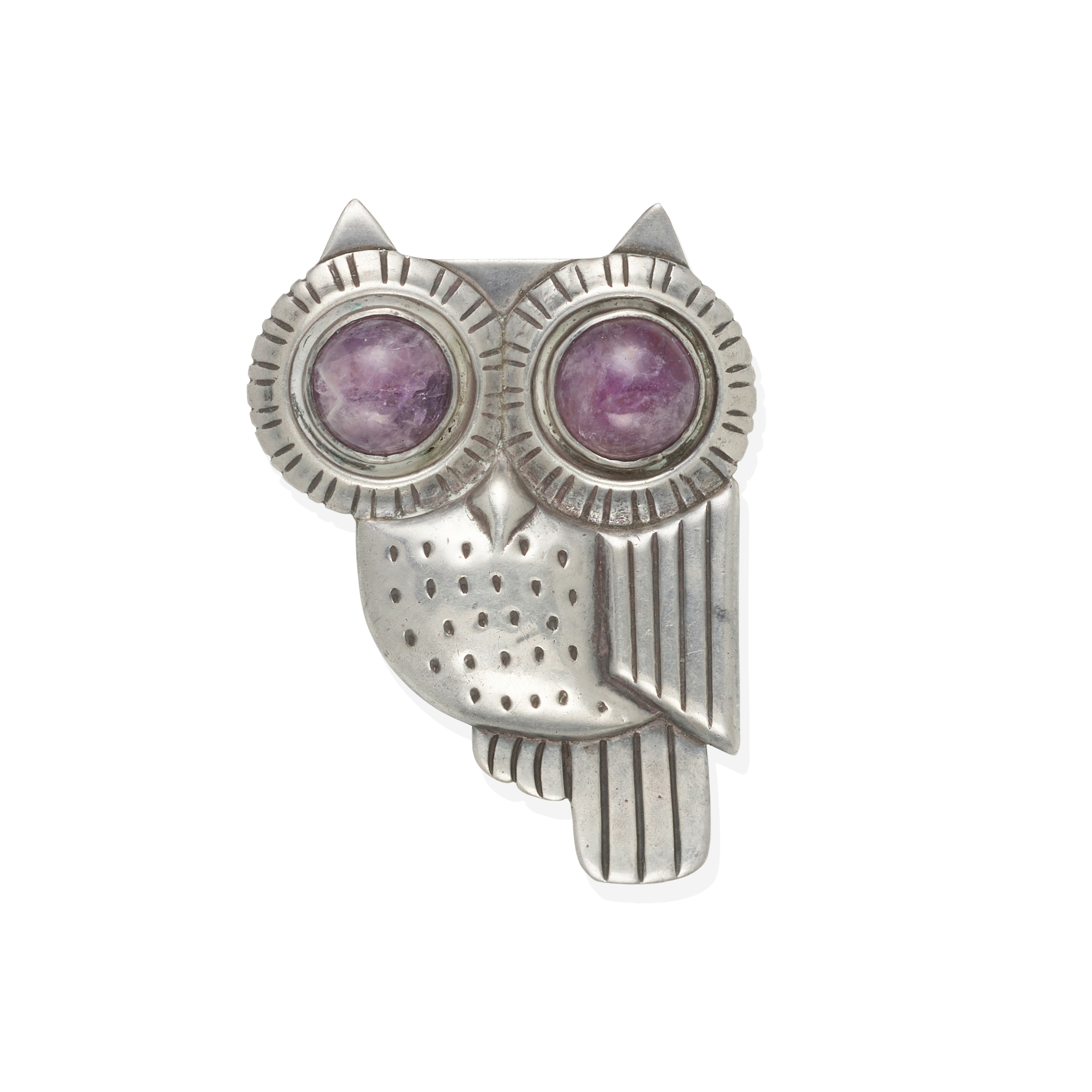 Owl Pin with Amethyst Eyes - Photo 1