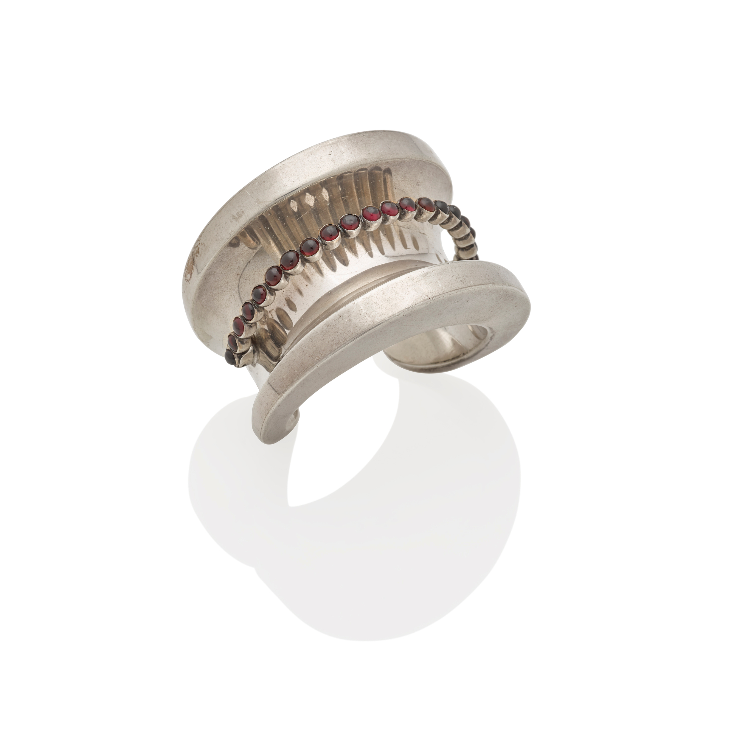 Sculptural Silver and Garnet Cuff Bracelet - Photo 1