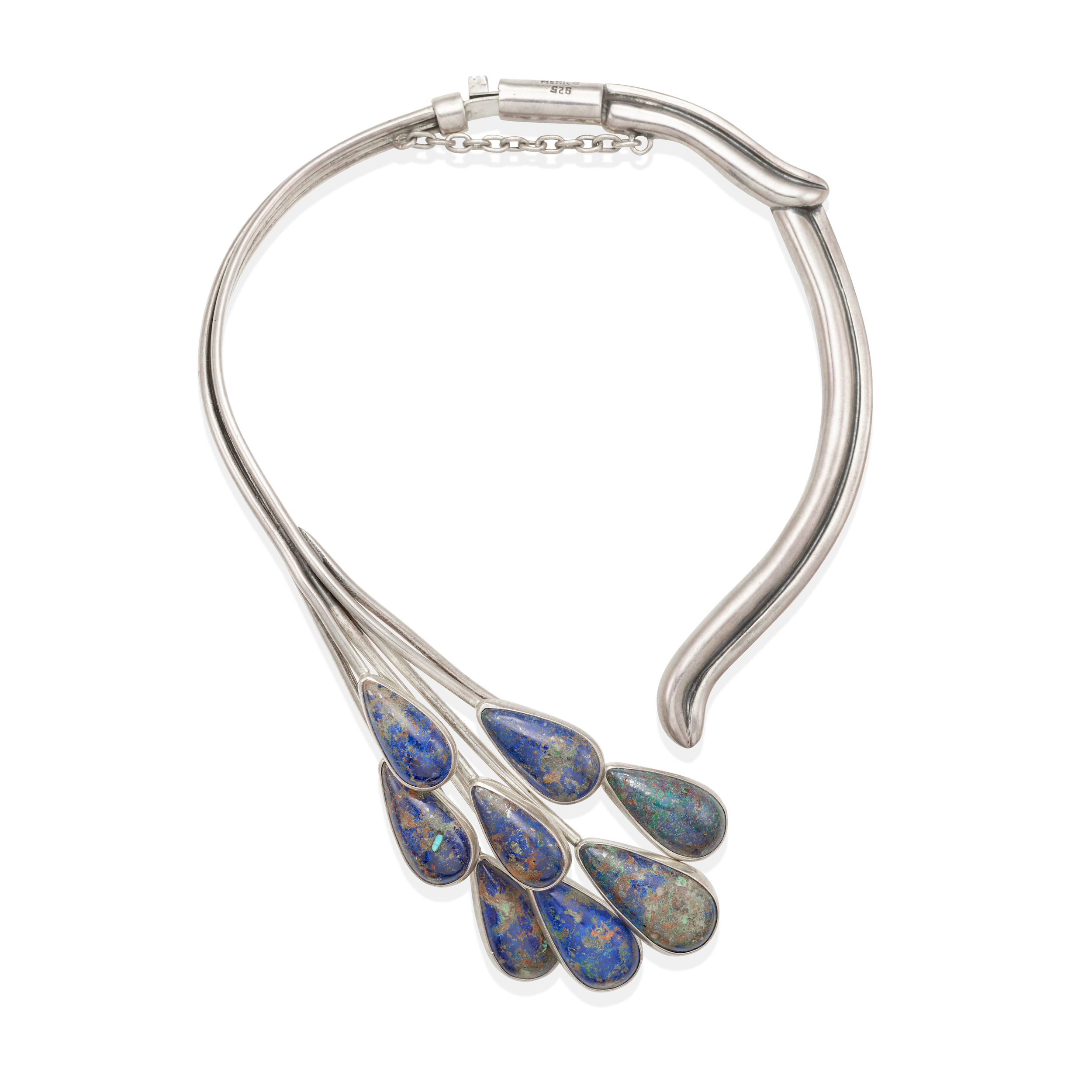 Modernist Silver and Azurmalachite Collar Necklace - Photo 1