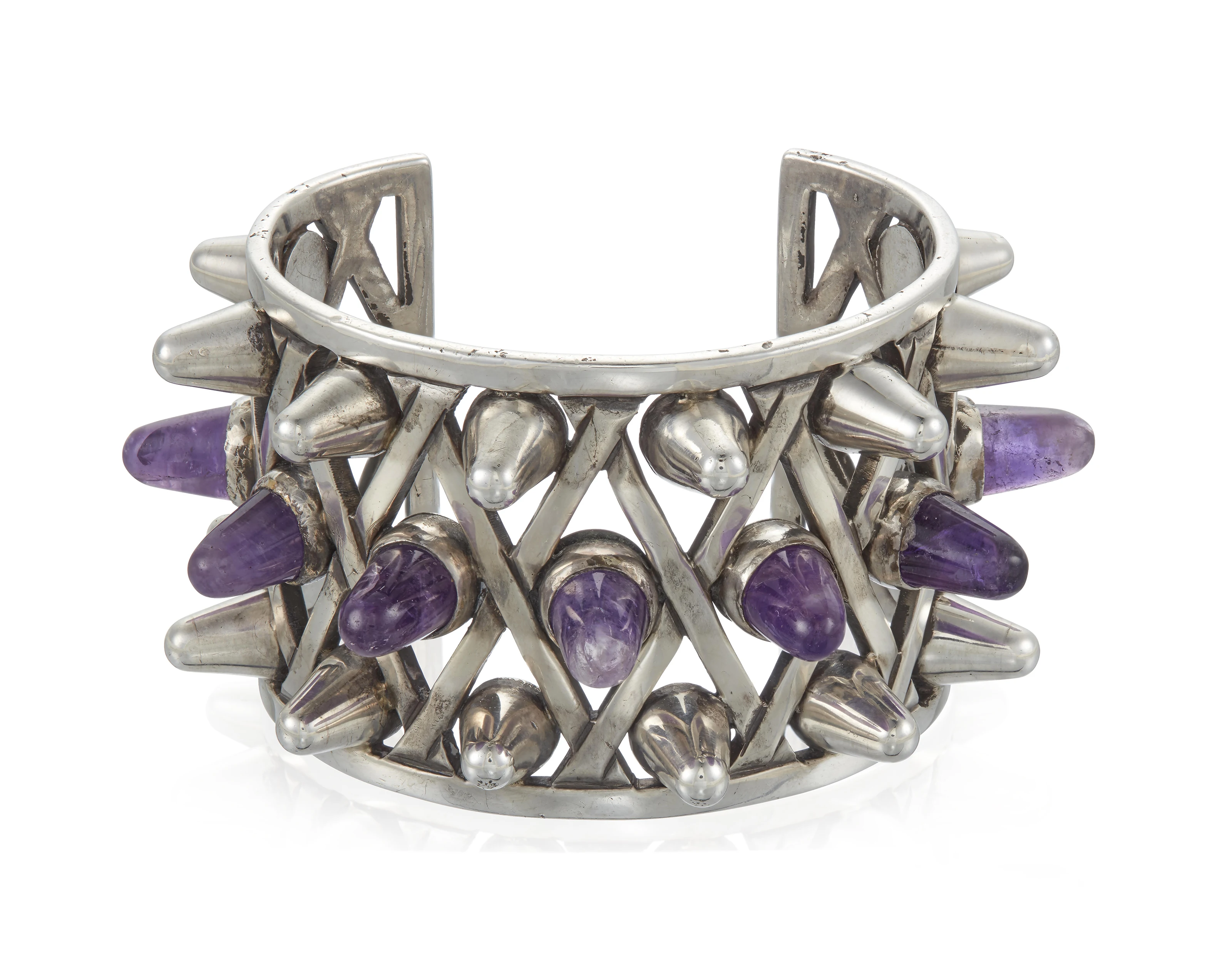 Cuff with Amethyst and Silver Cones