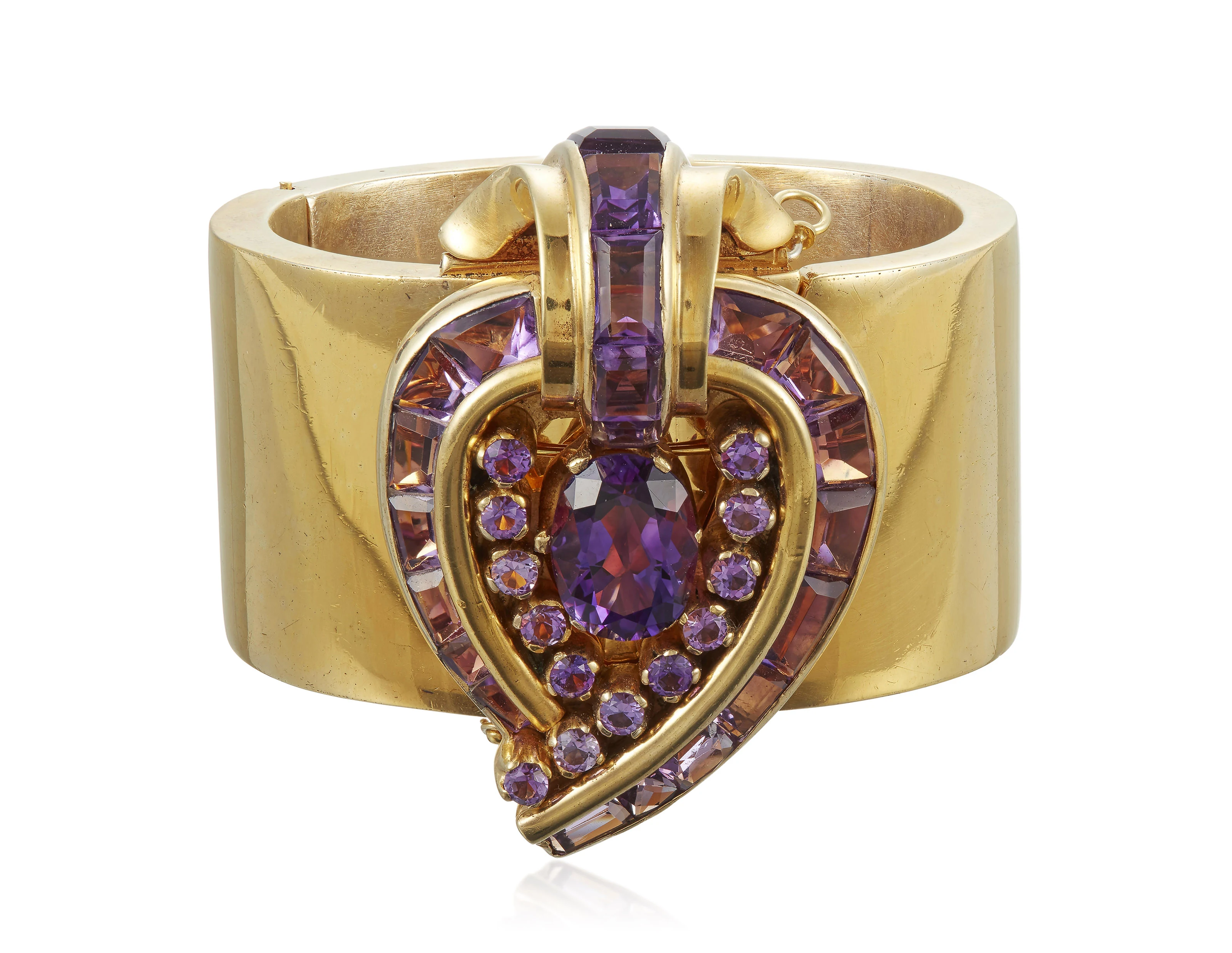 Gilt Silver And Amethyst Brooch Bangle Bracelet - Photo 1