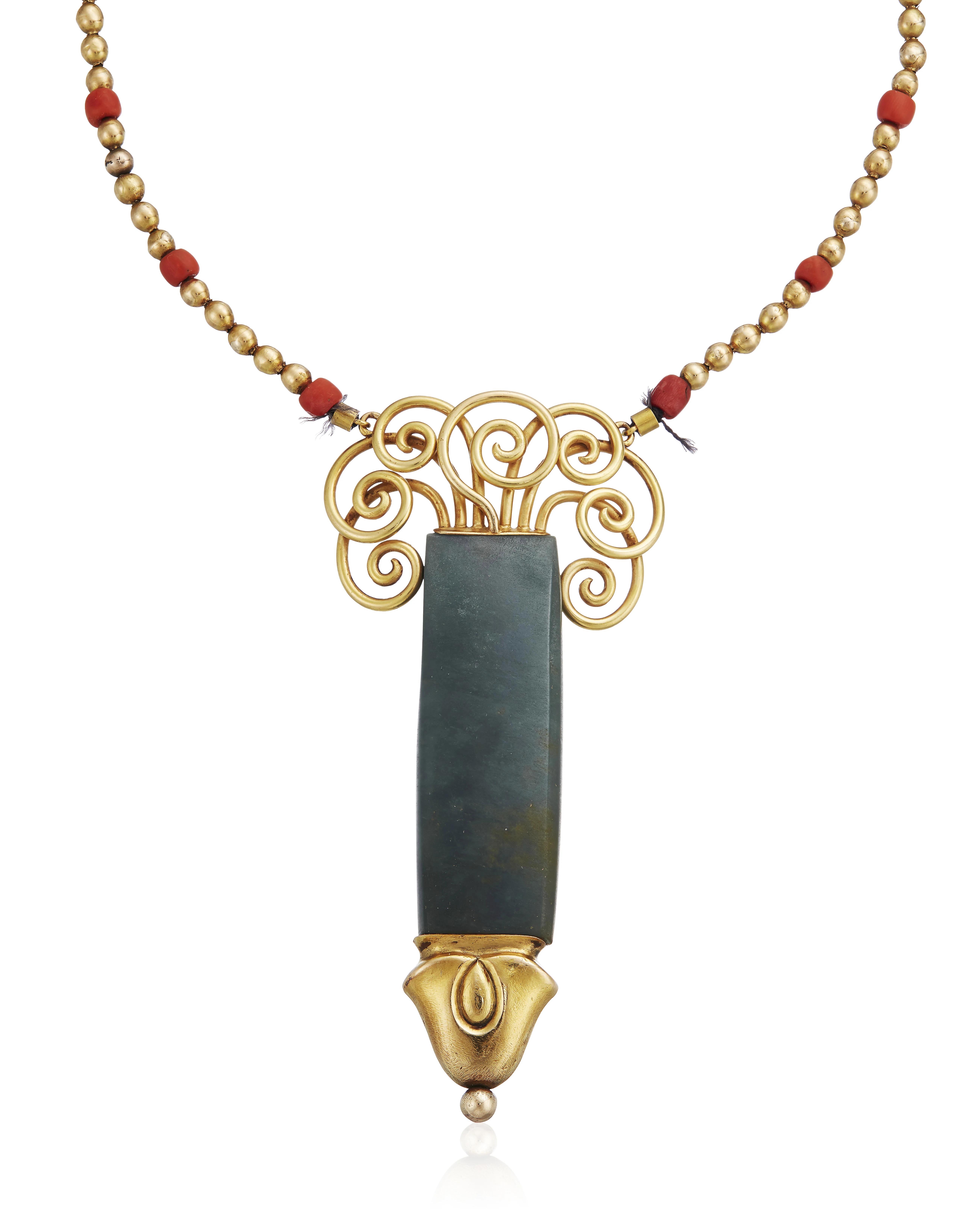 Jade And Coral Pendant Necklace - Photo 1