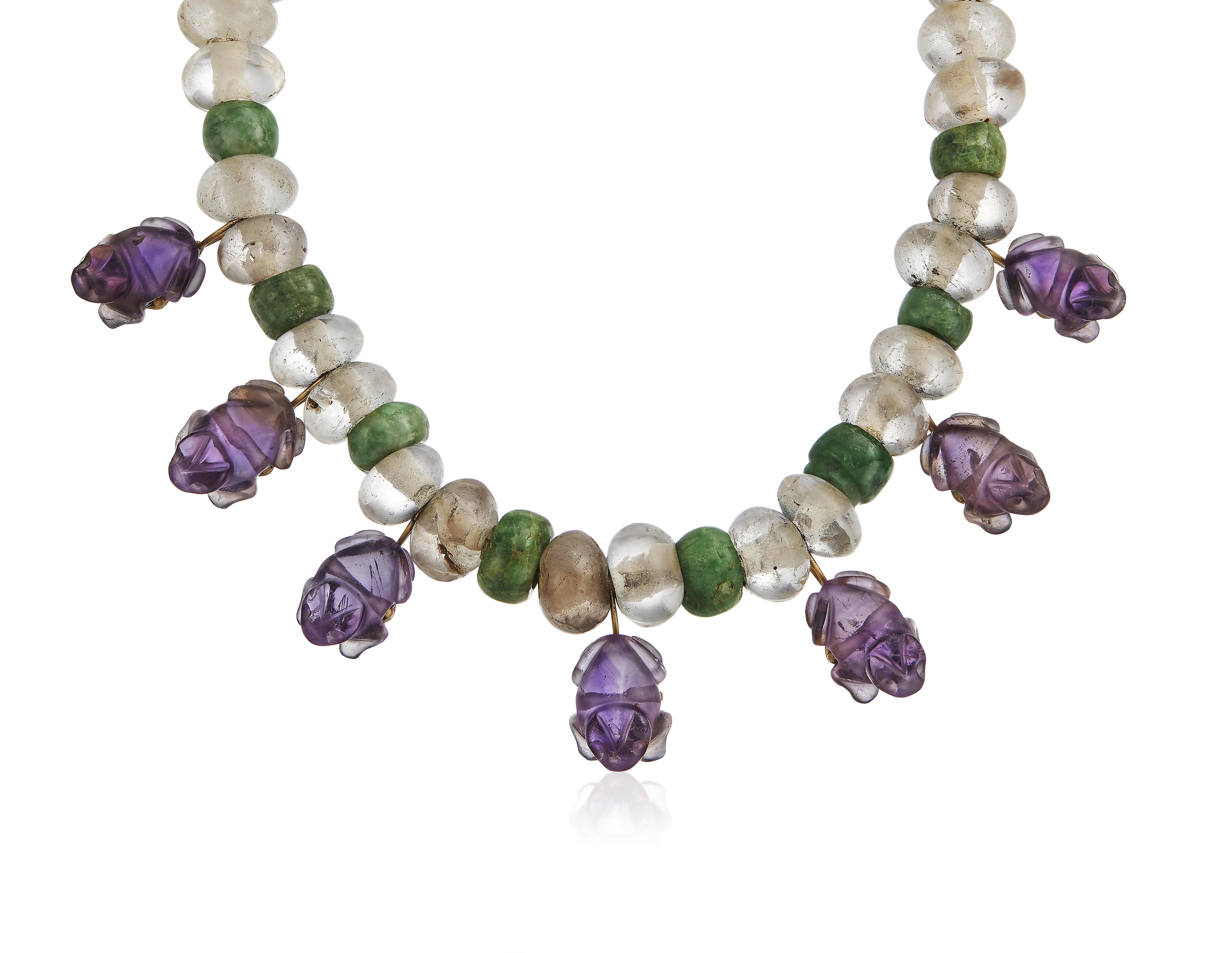 Carved Amethyst Frog and Jade Necklace in Gold - Photo 1