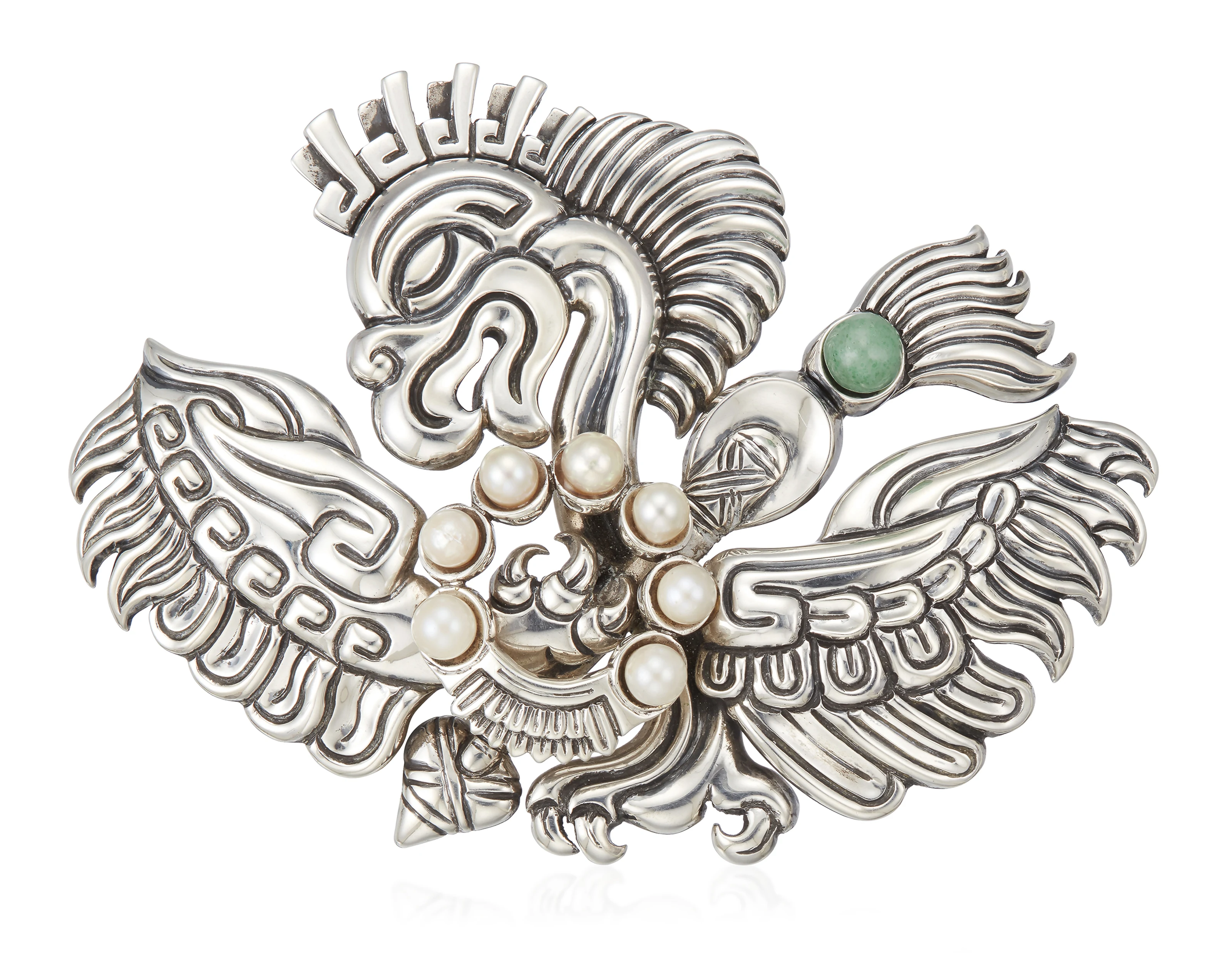Cultured Pearl And Jade Eagle Brooch - Photo 1