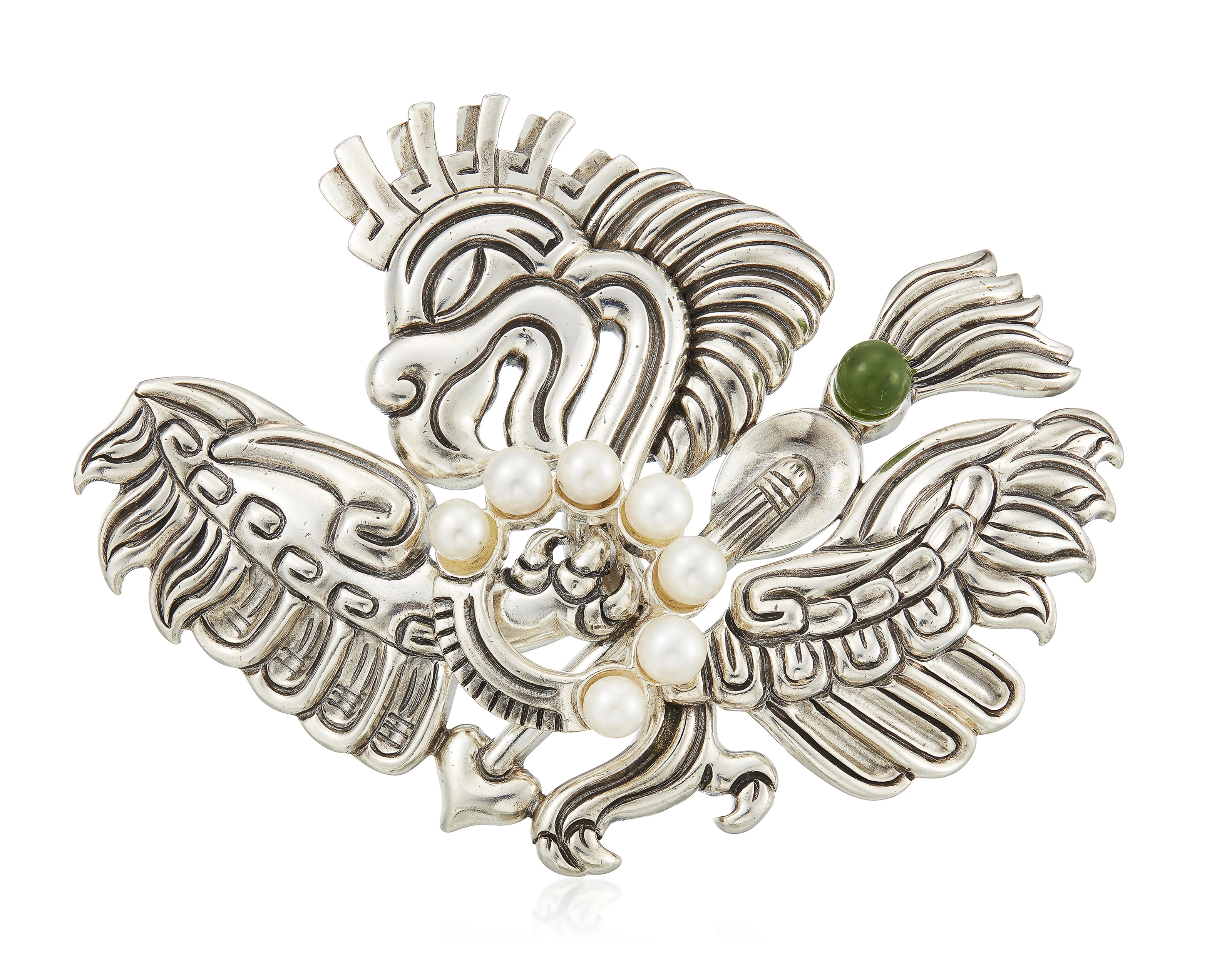 Cultured Pearl And Jade Eagle Brooch - Photo 1