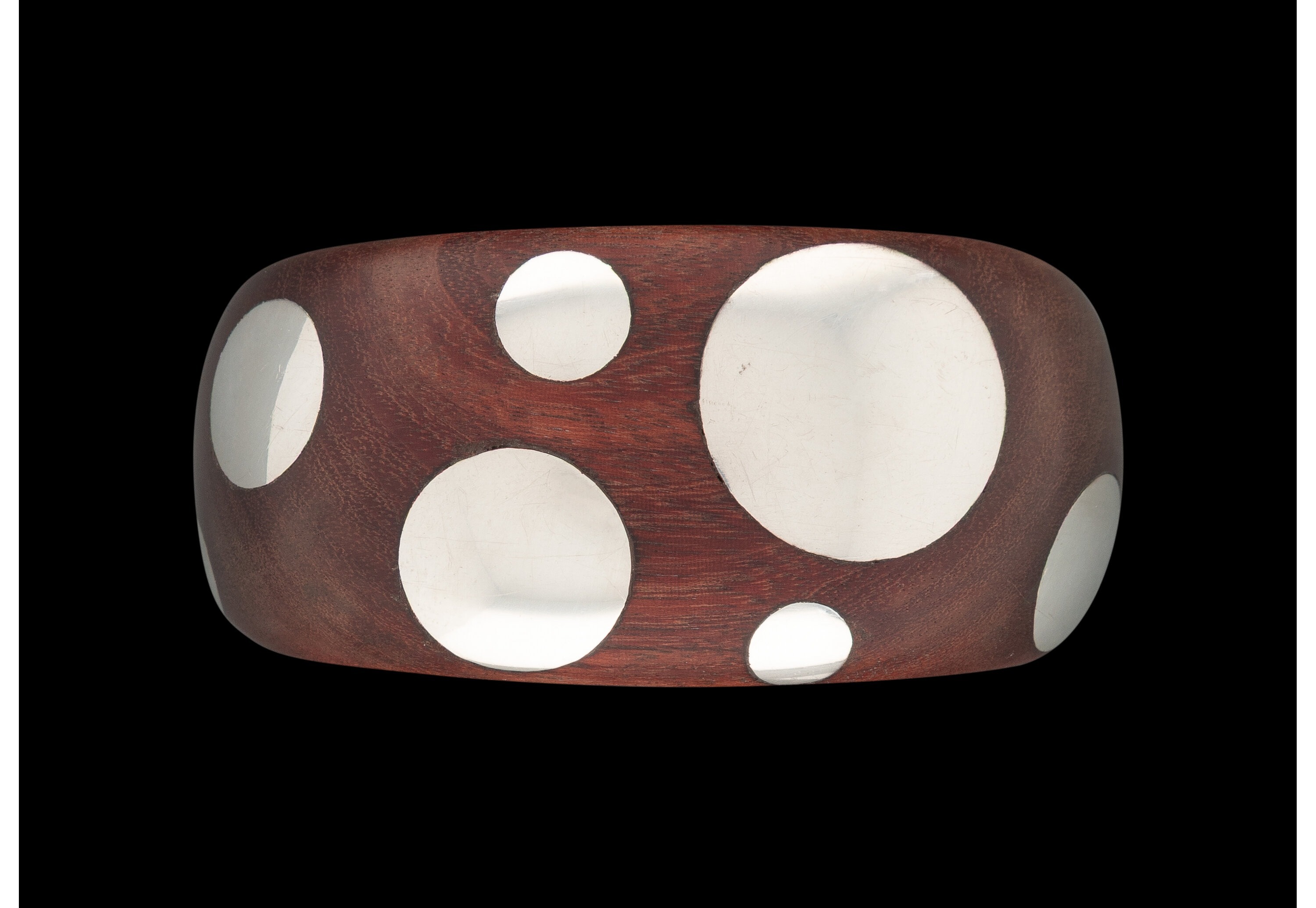 Ebony Cuff Bracelet with Silver Discs of Various Sizes - Photo 1