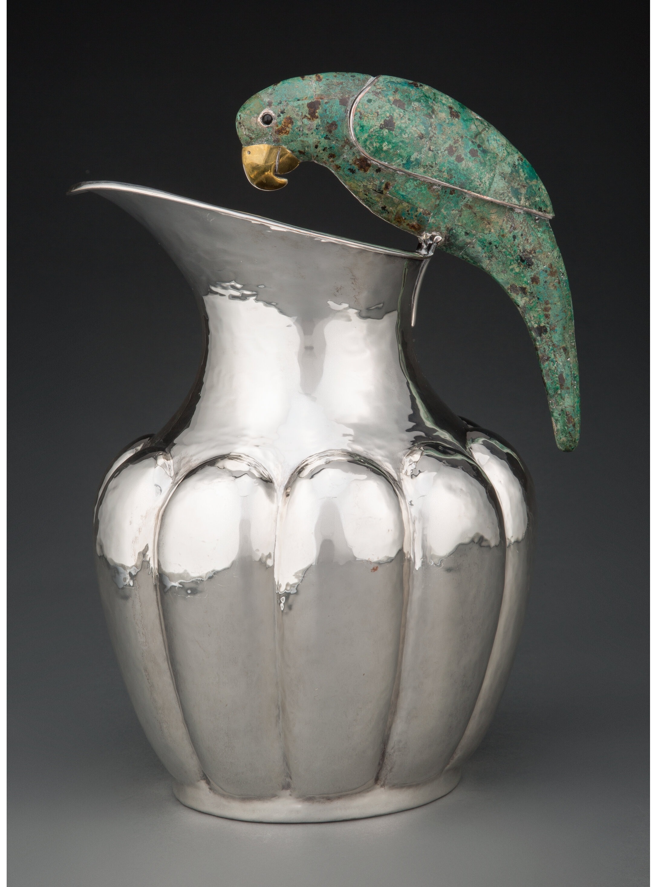 Silver and Malachite Parrot Pitcher