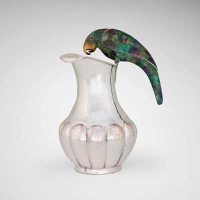 parrot silverplate stone inlay pitcher