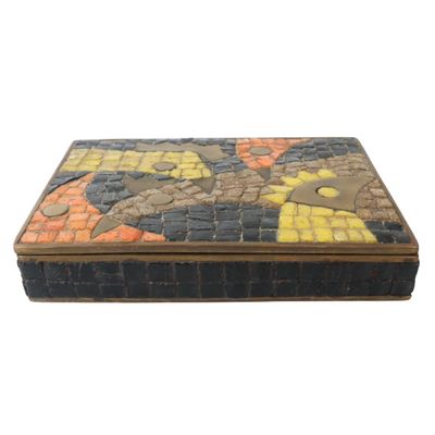 chicken motif mosaic brass box - Photo 1