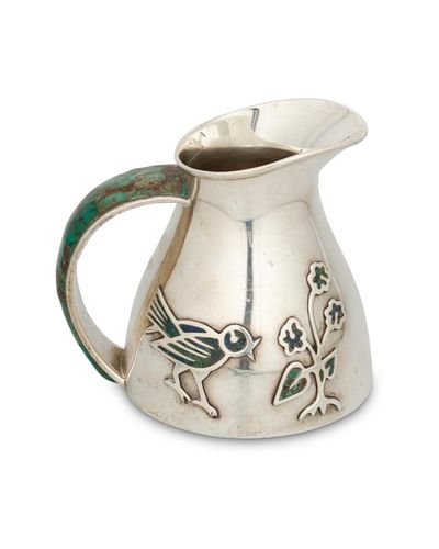 bird silverplate stone inlay pitcher - Photo 1