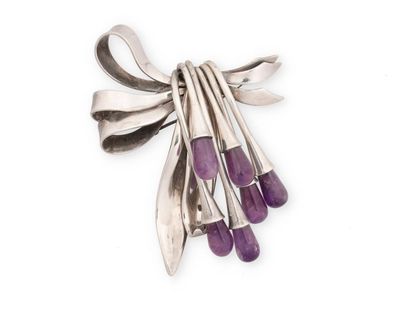 Amethyst Drop Bow Brooch - Photo 1