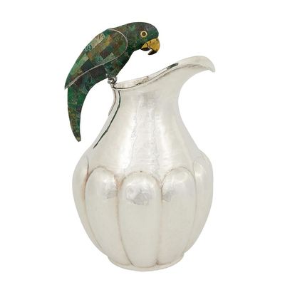 parrot silverplate turquoise pitcher - Photo 1