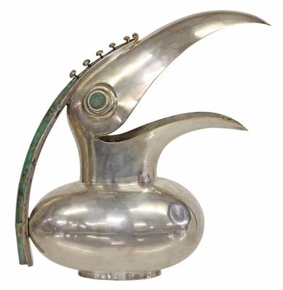 stone inlay silverplate pitcher - Photo 1