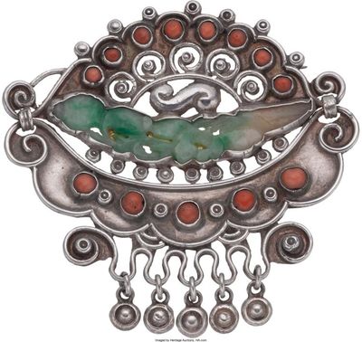 coral jade pin - Photo 1