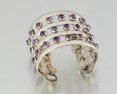 Amethyst Wide Four Bands Bracelet - Photo 1