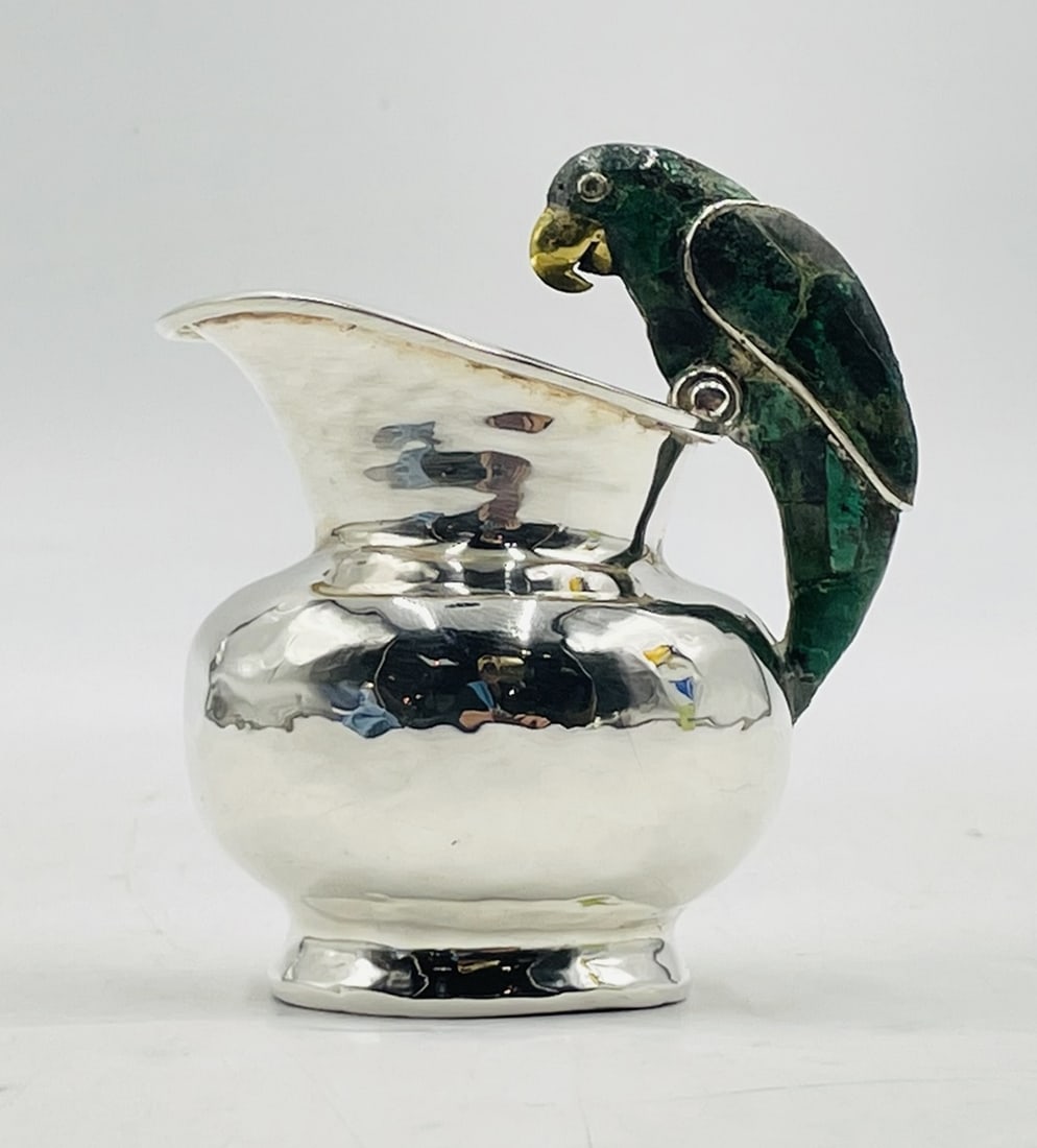 parrot silverplate malachite creamer pitcher - Photo 1