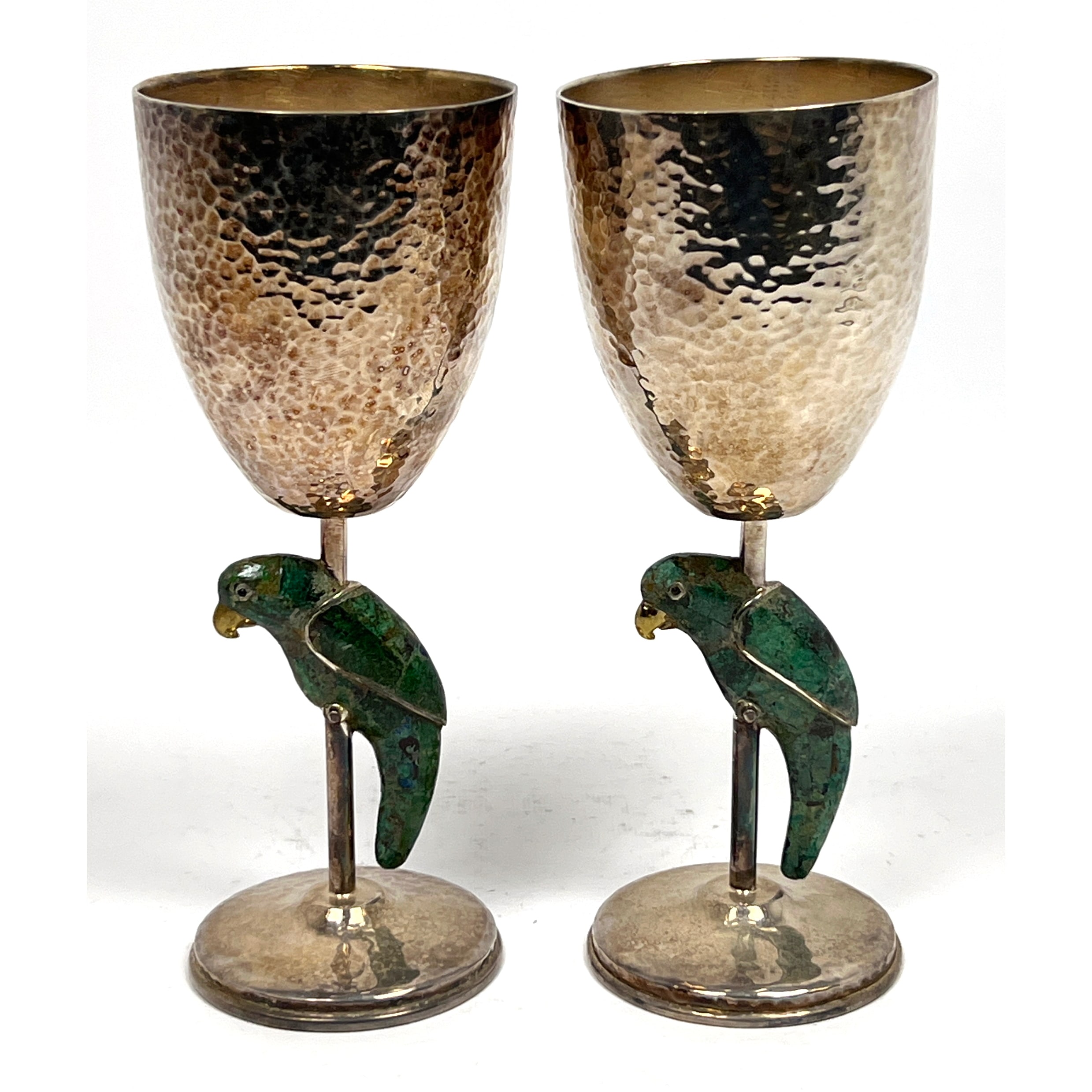 parrot silverplate stone inlay goblet - Photo 1