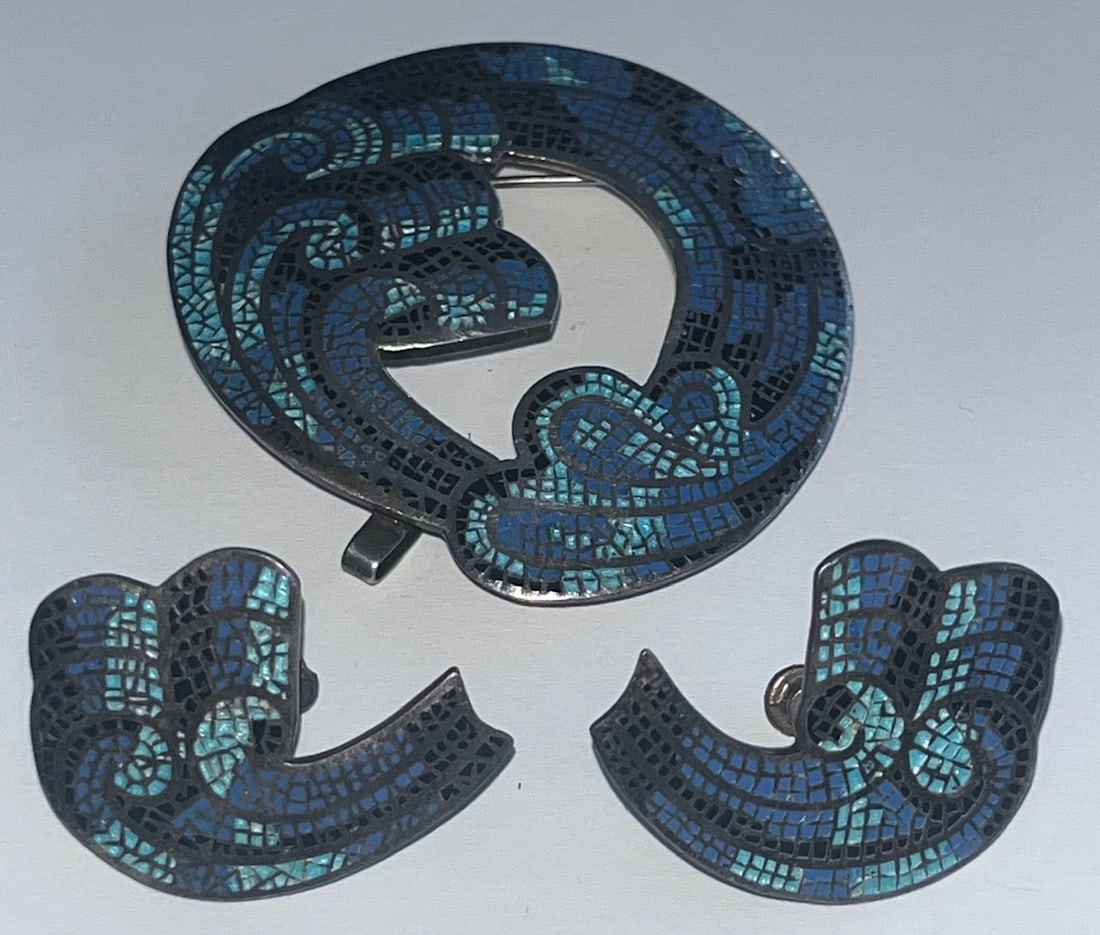 Wave Mosaic Brooch and Earrings - Photo 1