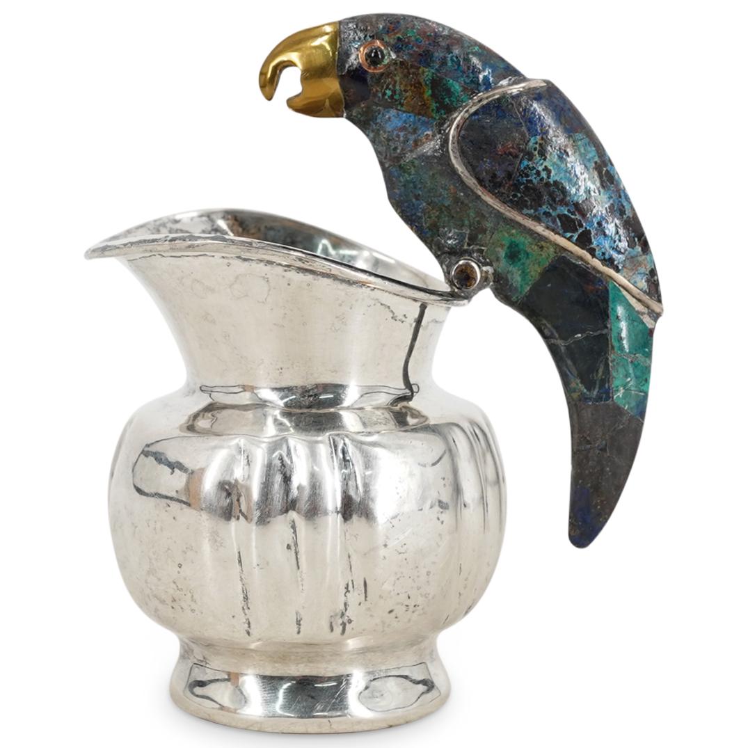 parrot silverplate stone inlay creamer pitcher - Photo 1