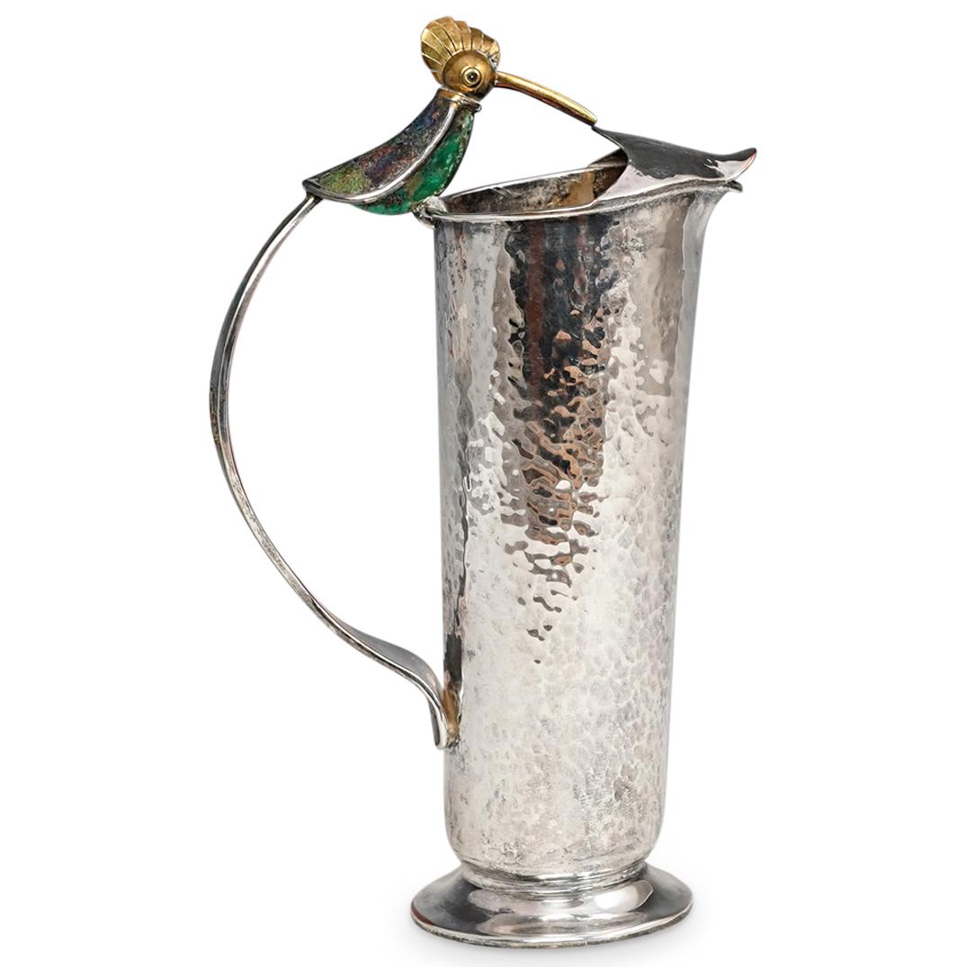 hummingbird silverplate stone inlay pitcher - Photo 1