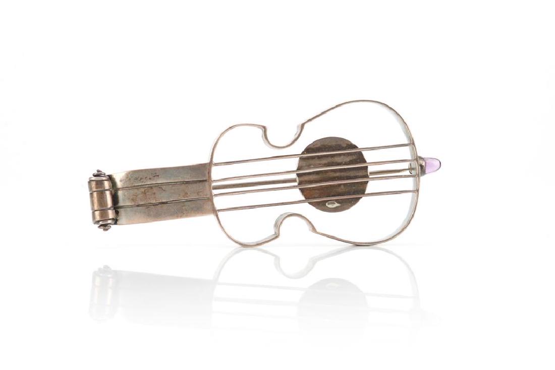 Pin of a Silver Guitar with an Amethyst - Photo 1