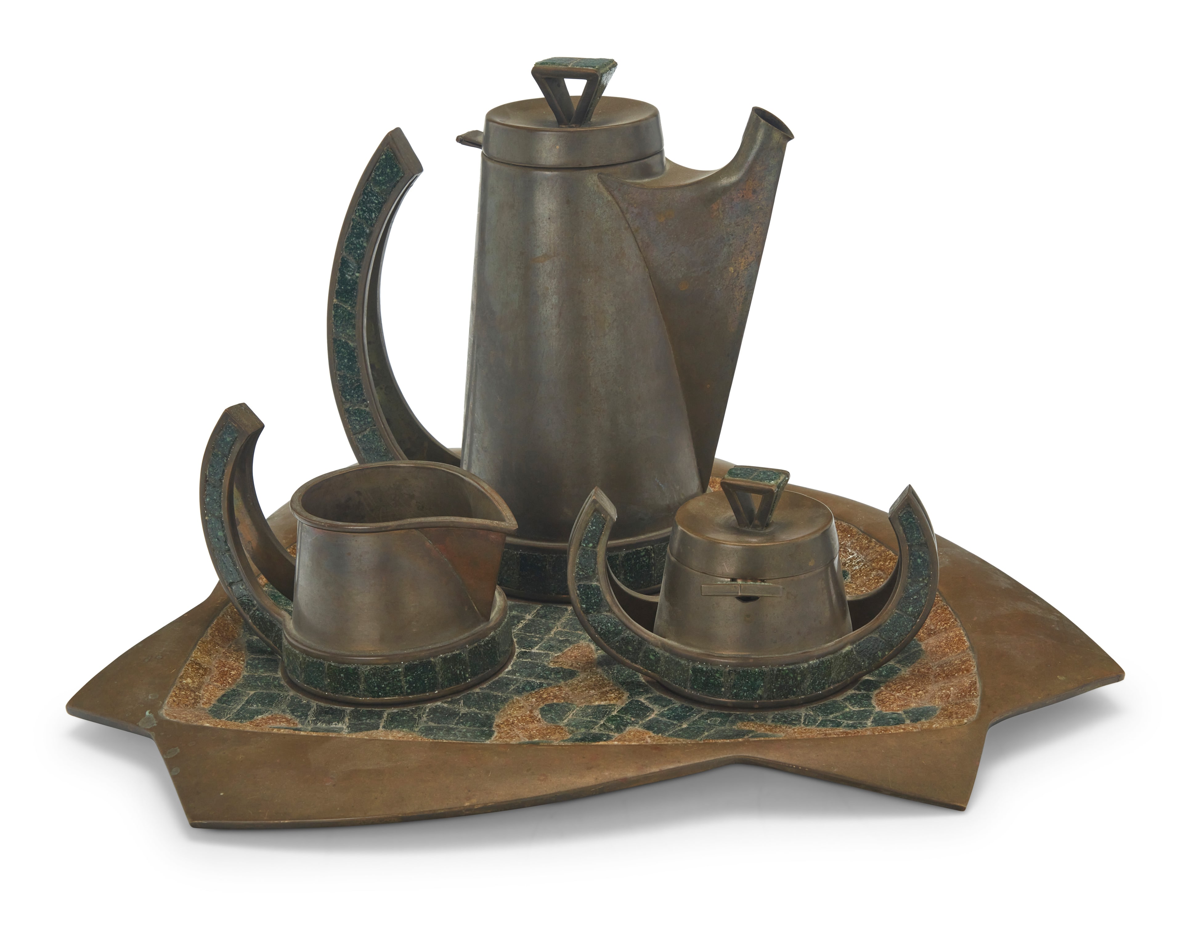mosaic brass coffee and tea service