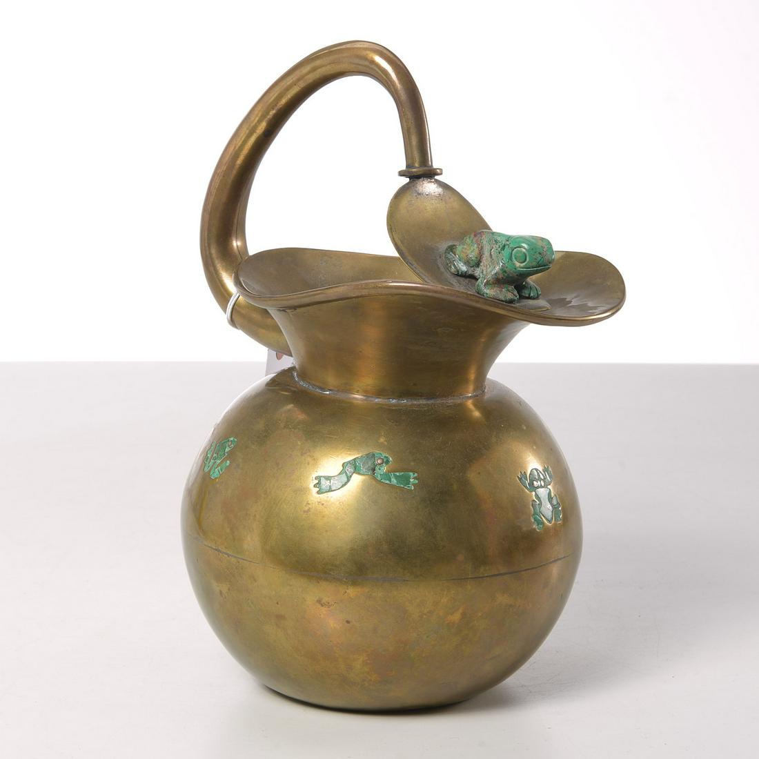 frog mixed metal malachite pitcher - Photo 1