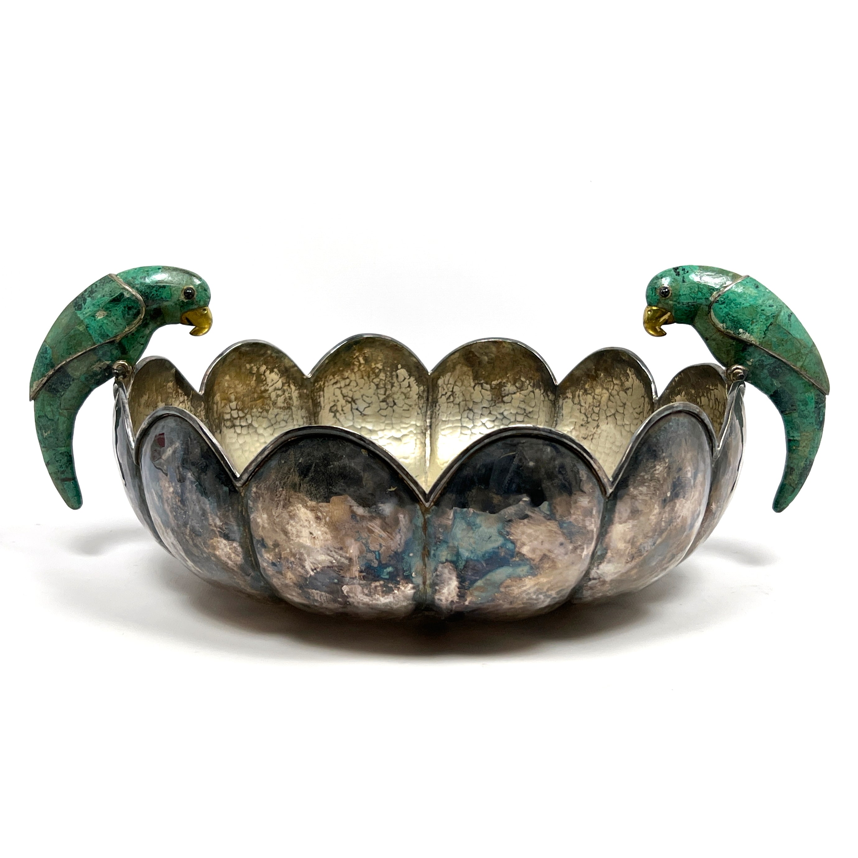 parrot silverplate stone inlay centerpiece bowl - Photo 1