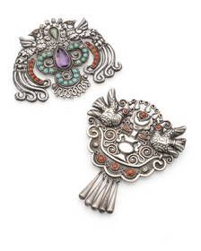 turquoise amethyst bird pin - Photo 1