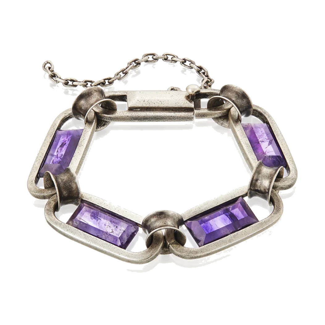 Amethyst and Silver Oval-Link Bracelet - Photo 1