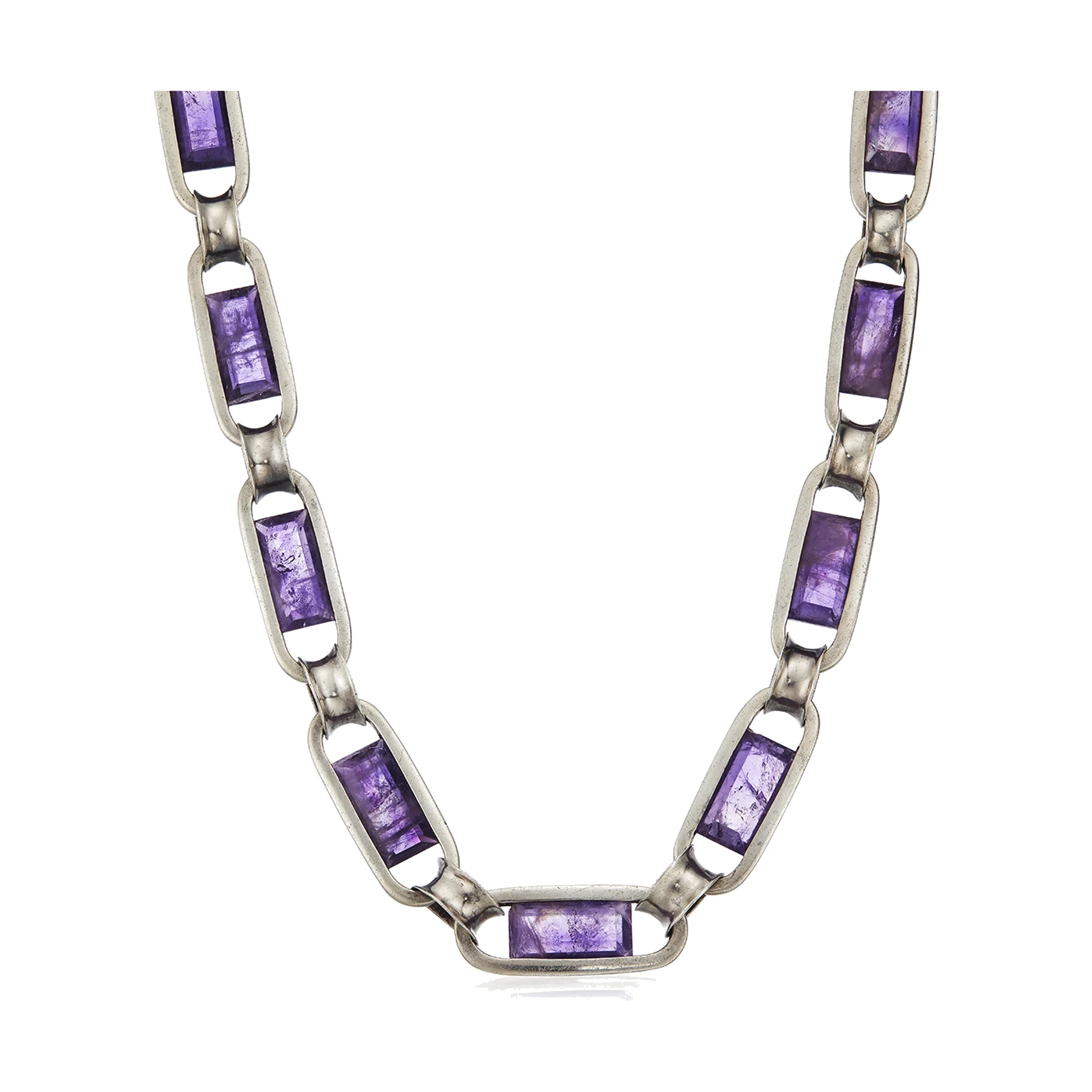 Amethyst and Silver Oval-Link Necklace - Photo 1