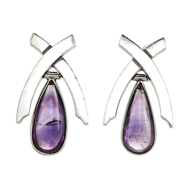 Crossing-Arch Amethyst and Silver Earrings - Photo 1