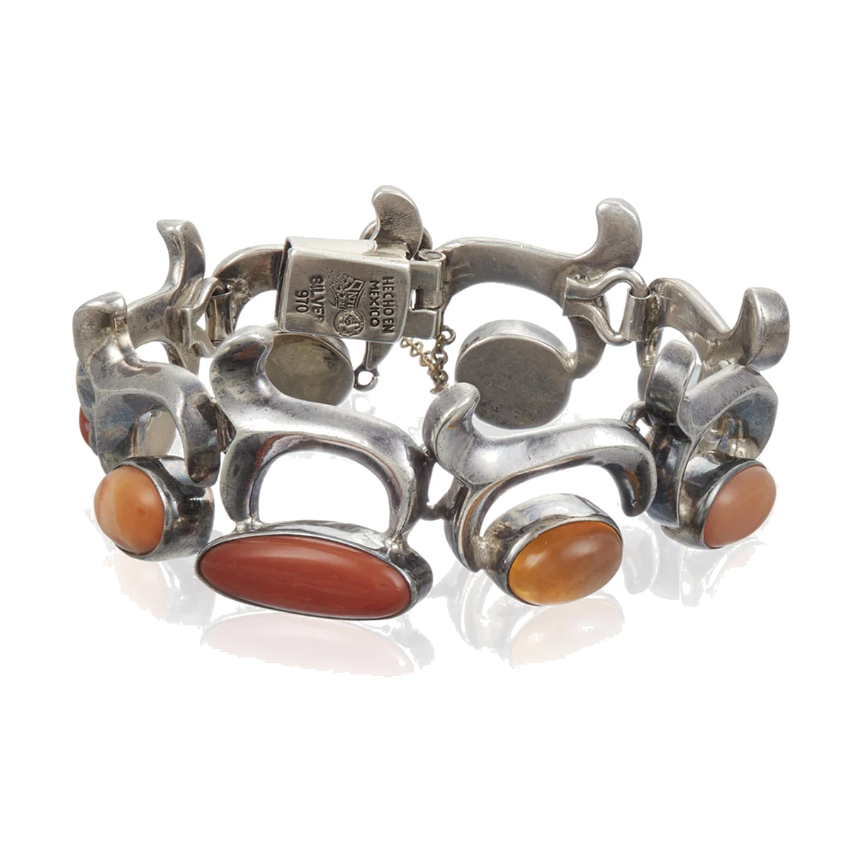 Fire opal and silver linked-crescent bracelet - Photo 1