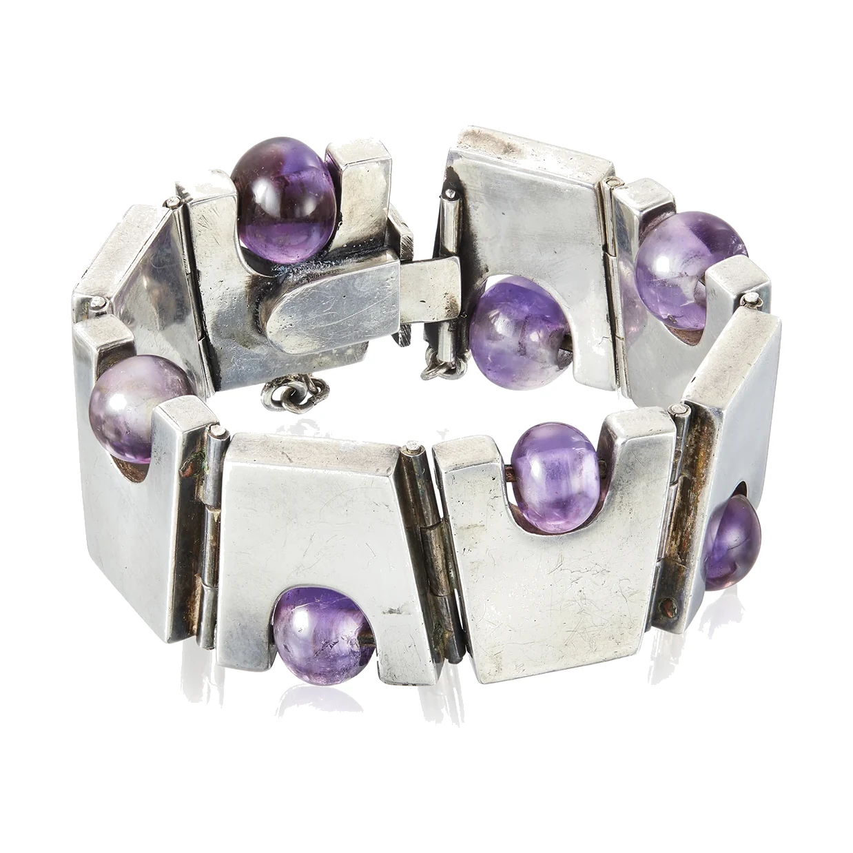 Geometric Amethyst and Silver Bracelet - Photo 1