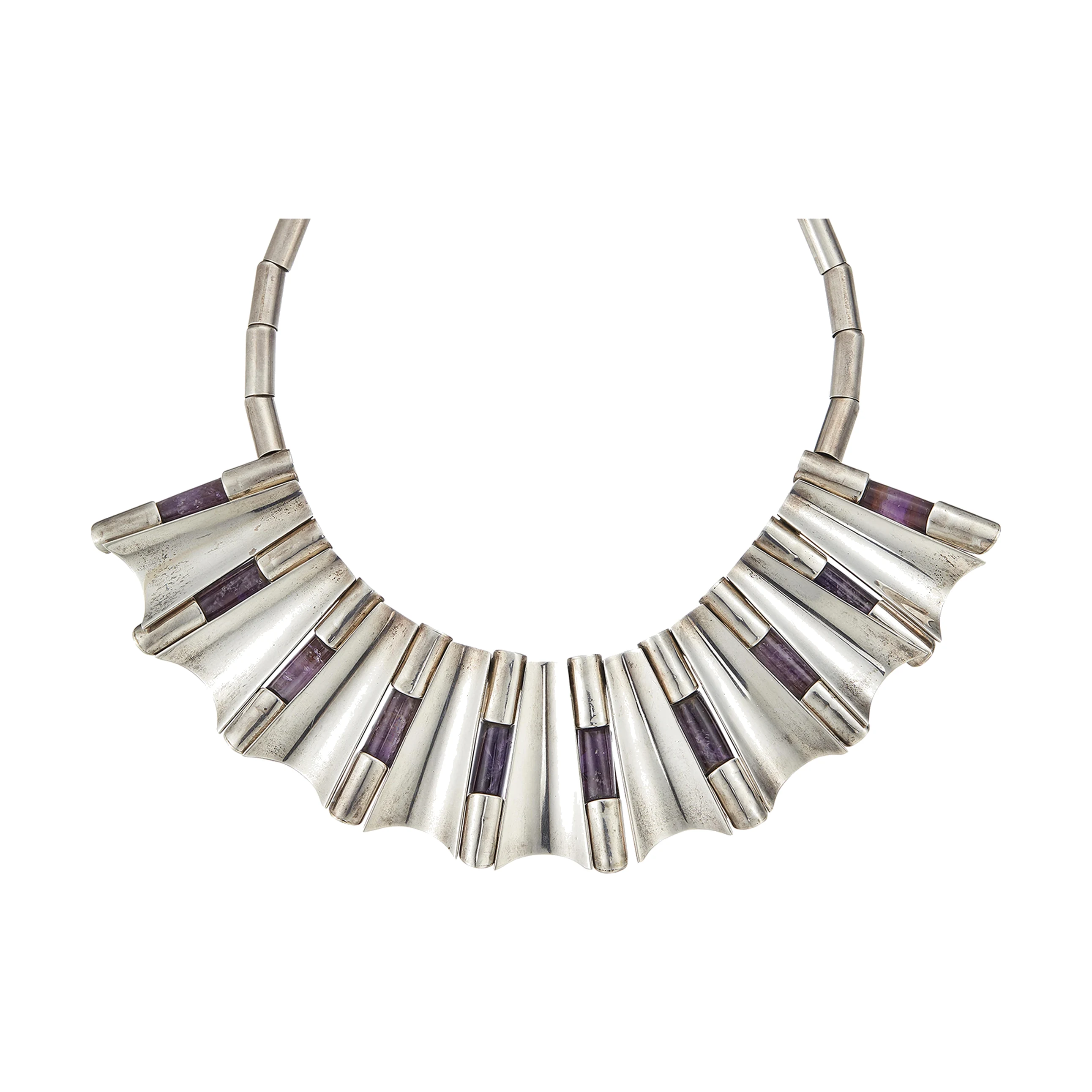 Roof-Tile Amethyst and Silver Necklace