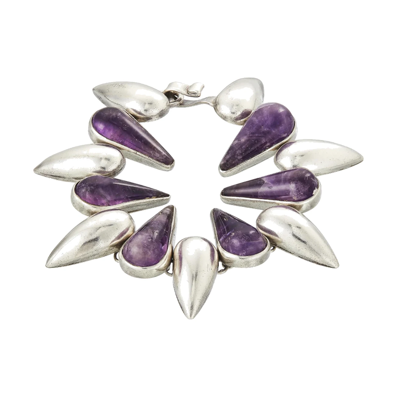 Teardrop-Link Amethyst and Silver Bracelet - Photo 1