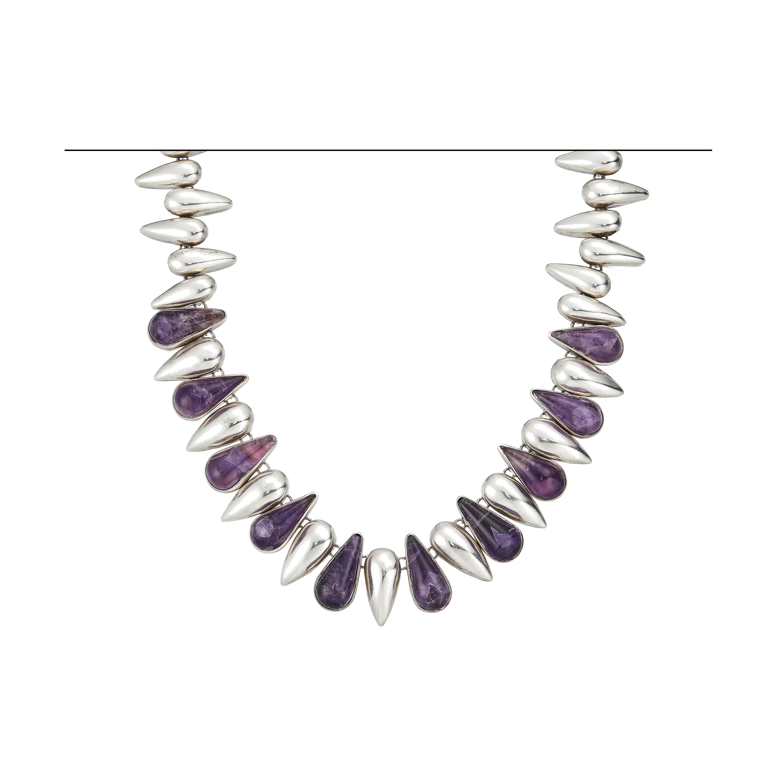 Teardrop-Link Amethyst and Silver Necklace - Photo 1
