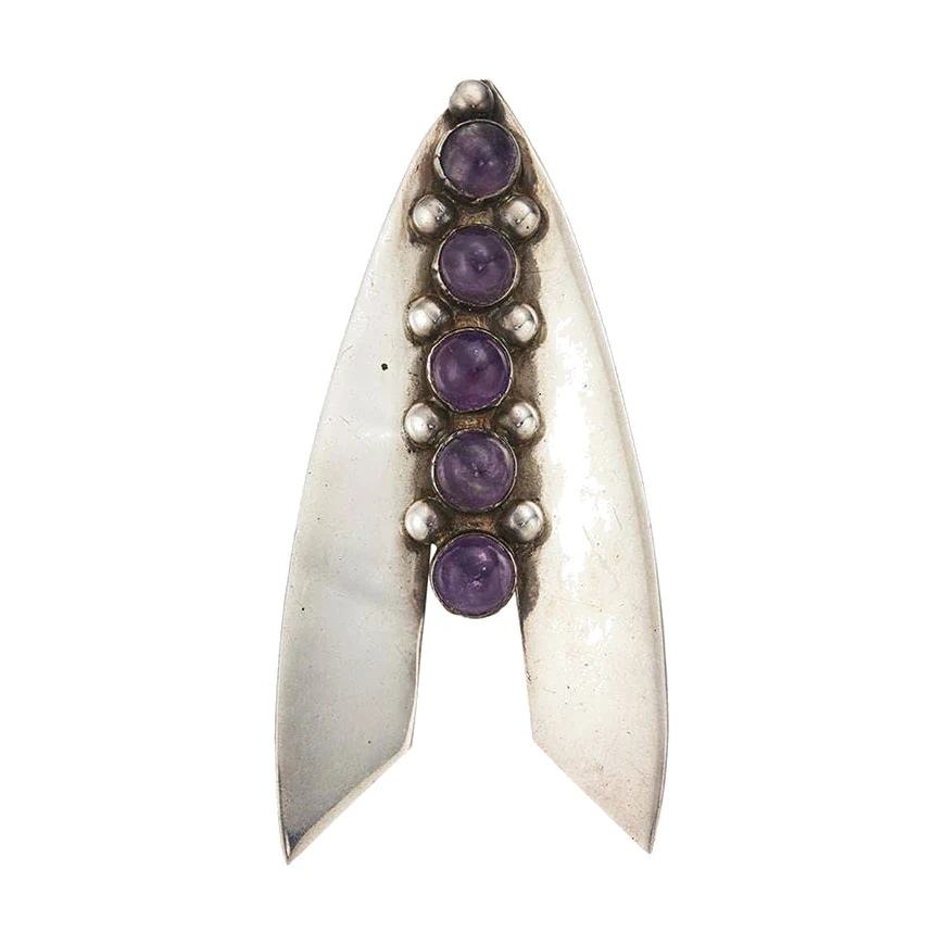 Amethyst and Silver Geometric Brooch