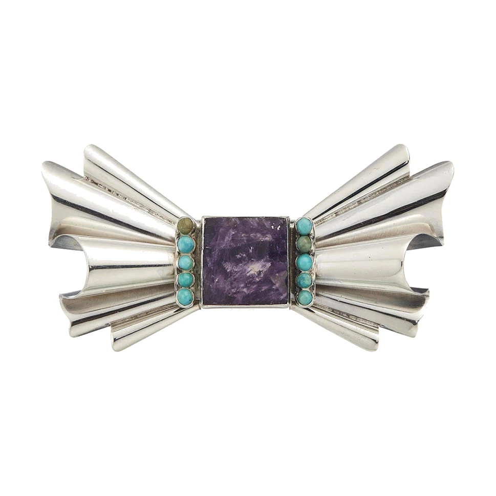 Amethyst and Turquoise Bow Brooch