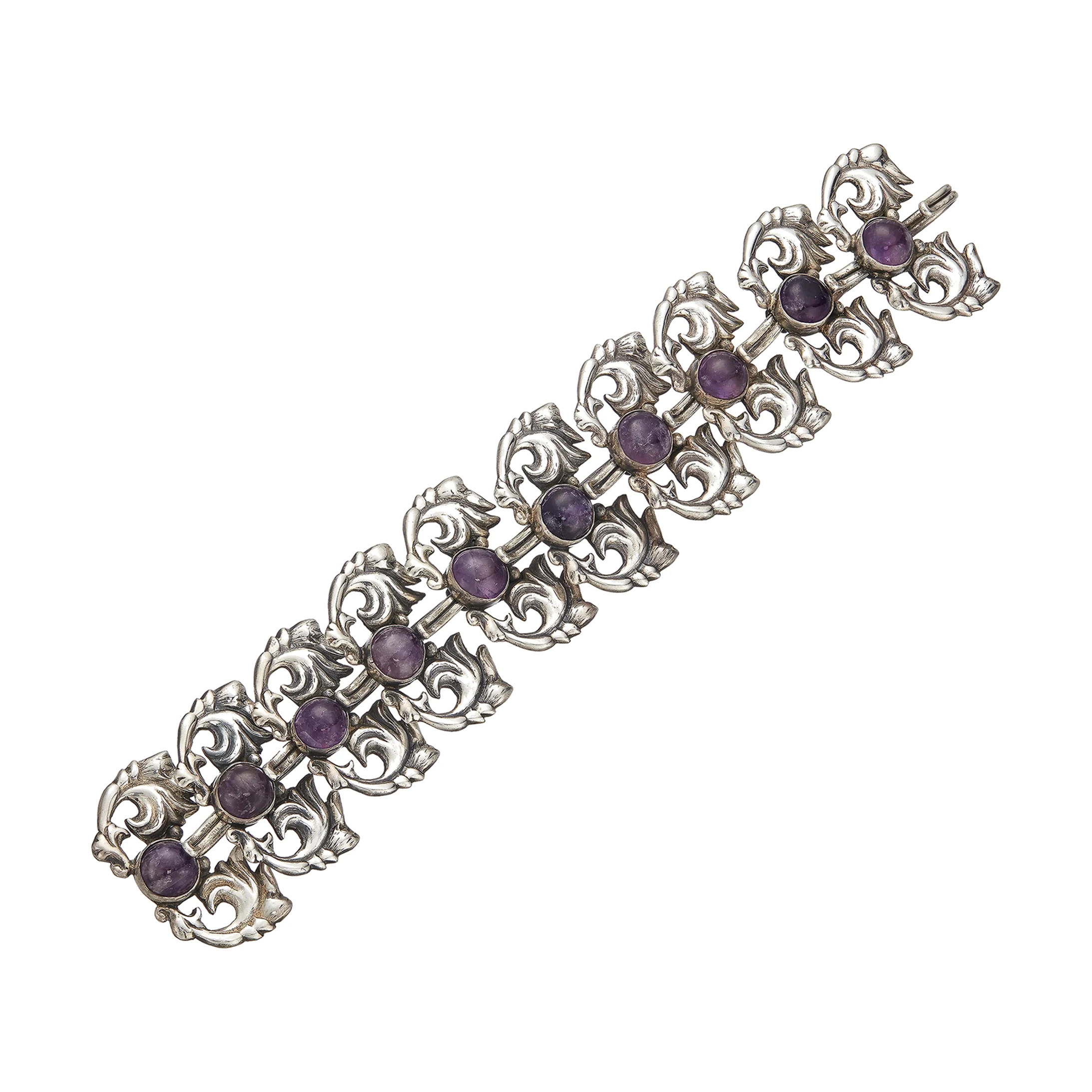 Openwork Amethyst and Silver Bracelet - Photo 1