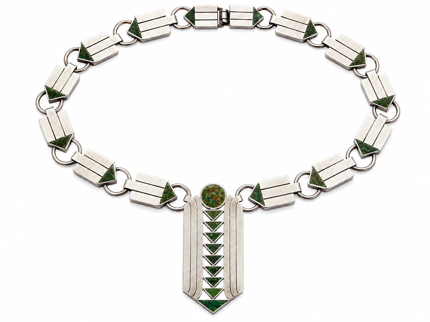Conquistador Silver and Azur Malachite Arrow Necklace