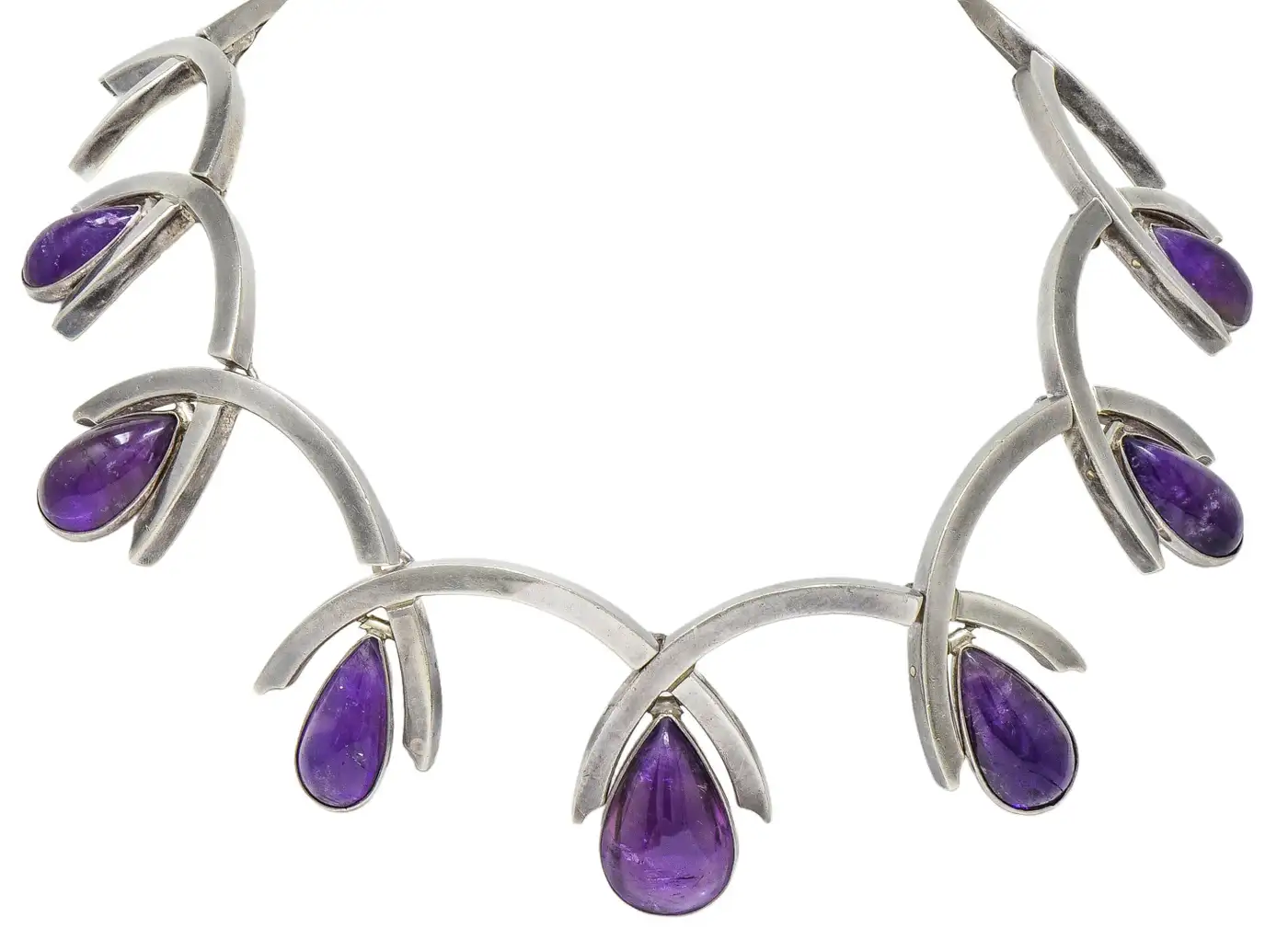 Necklace of Crossing Arches with Teardrop Amethysts