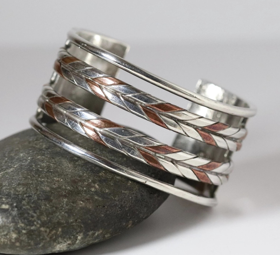 Braided Silver and Copper Cuff Bracelet - Photo 1