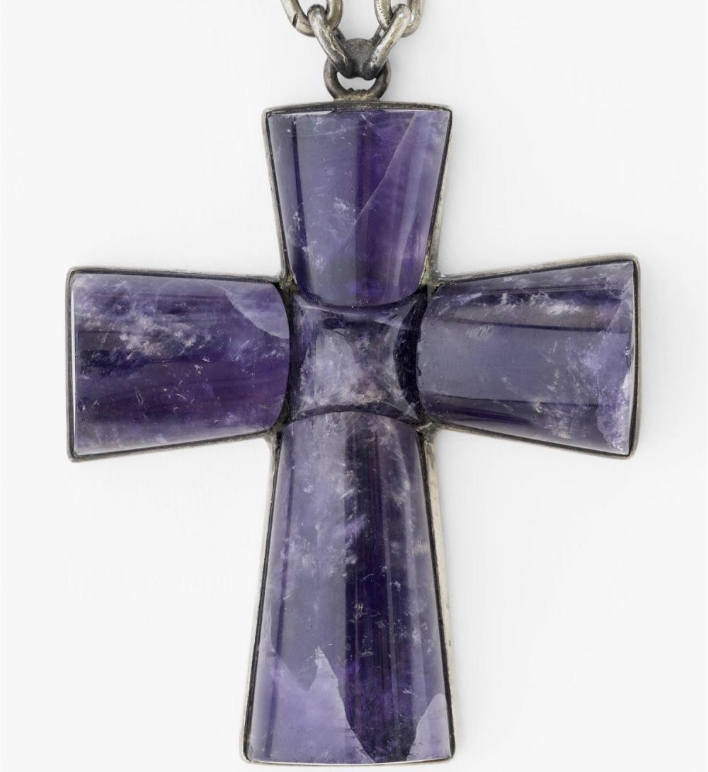 Amethyst Cross Mounted on Silver - Photo 1