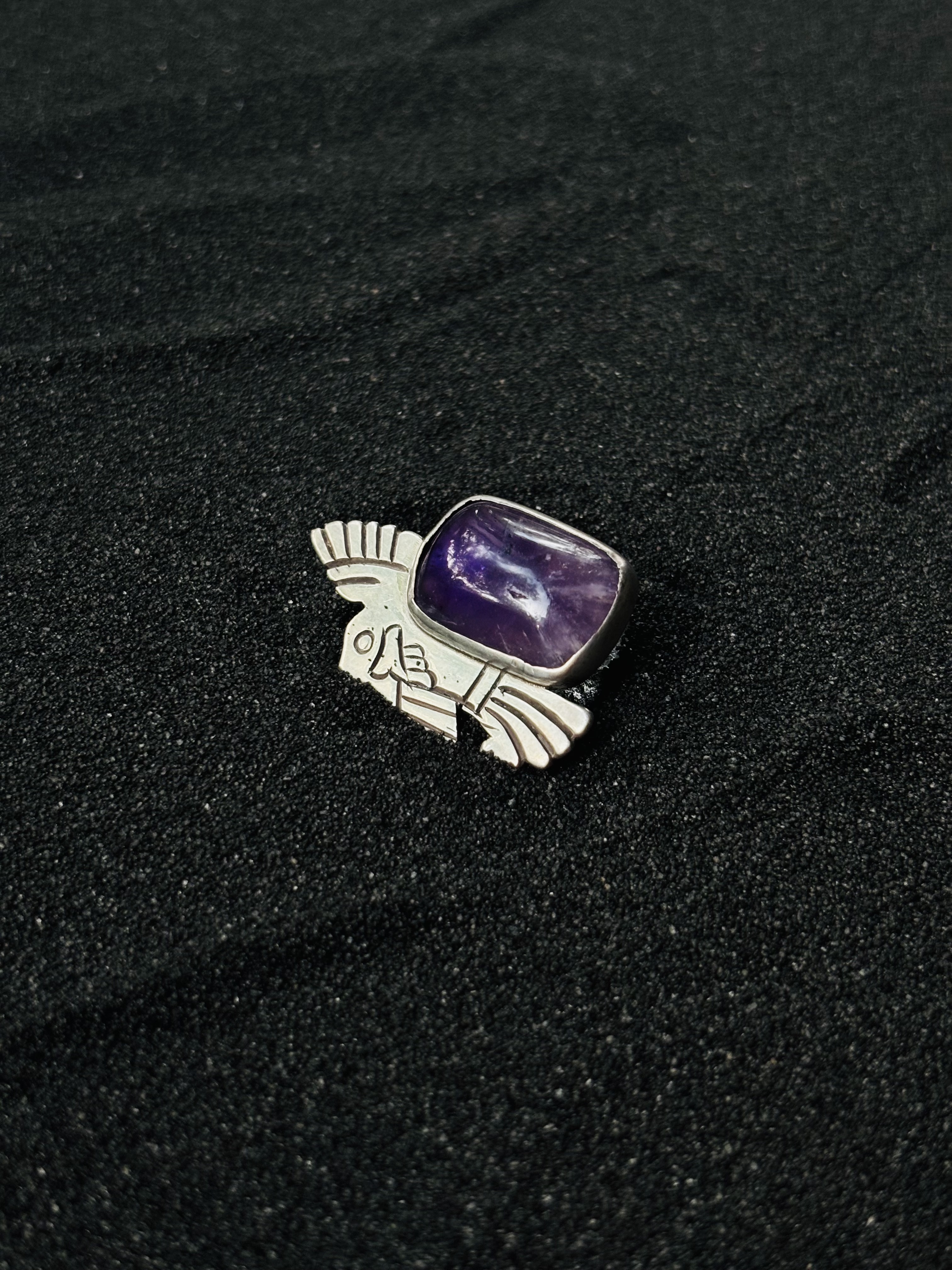 Silver Eagle Pin with a large Amethyst