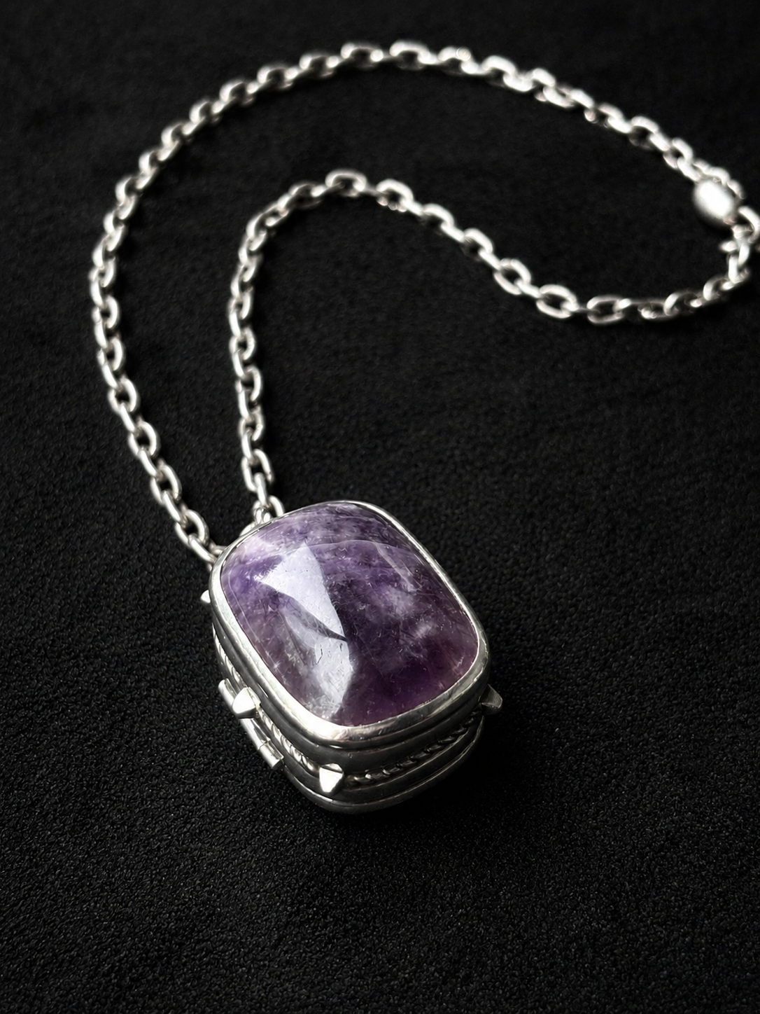 Carved Amethyst Pill Box Necklace