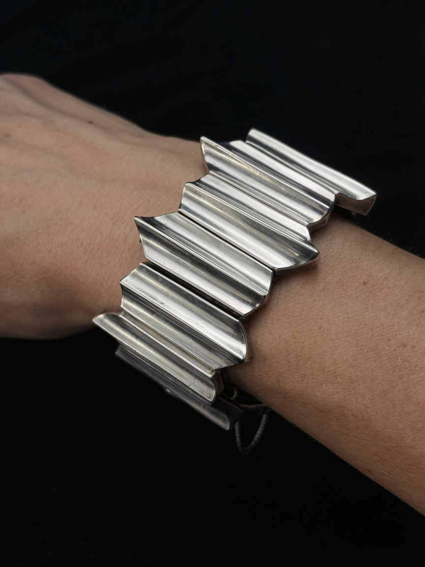 Silver Chevron-Panel Bracelet